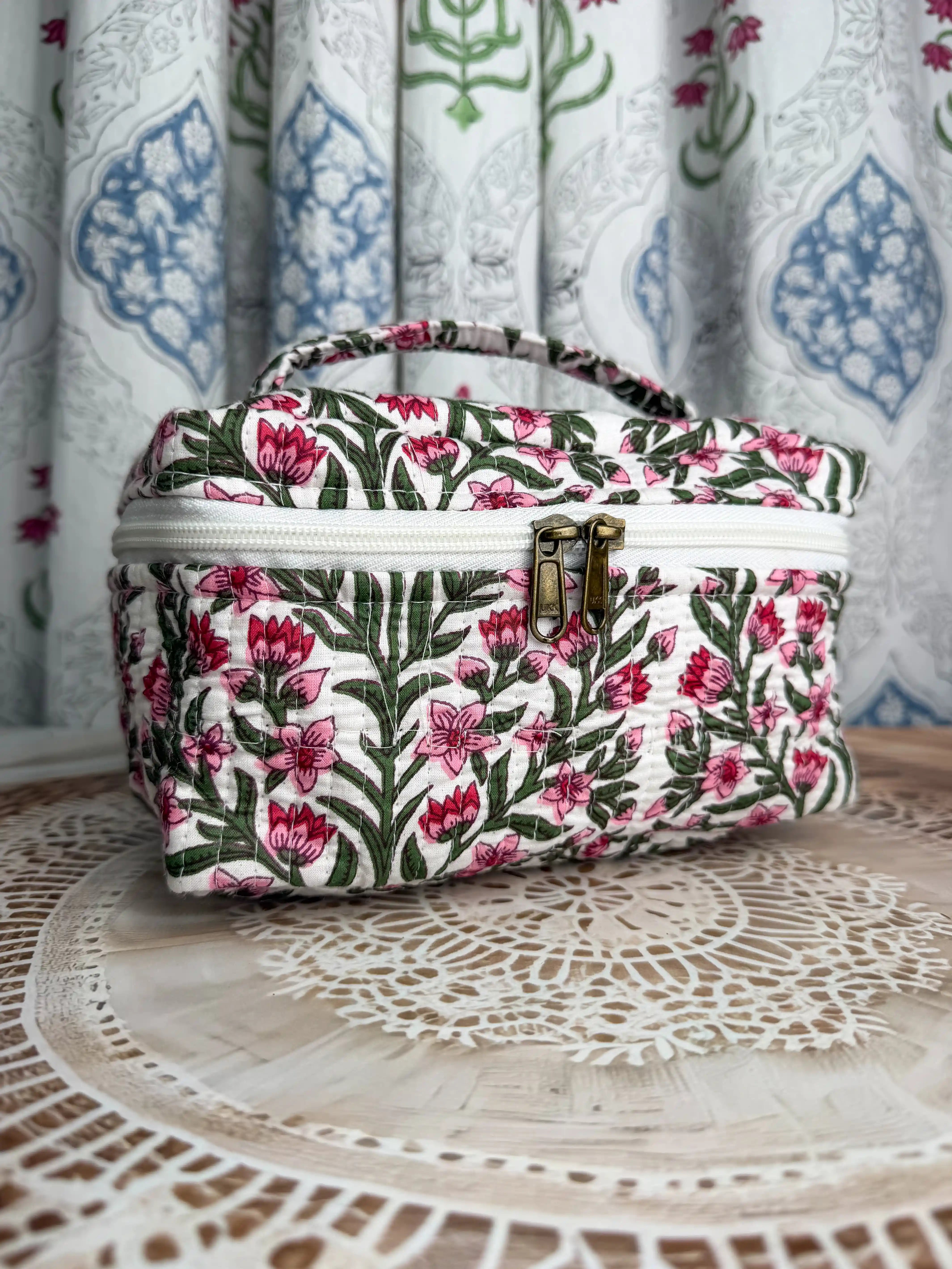 White Garden Whisper Cosmetic / Vanity Bag