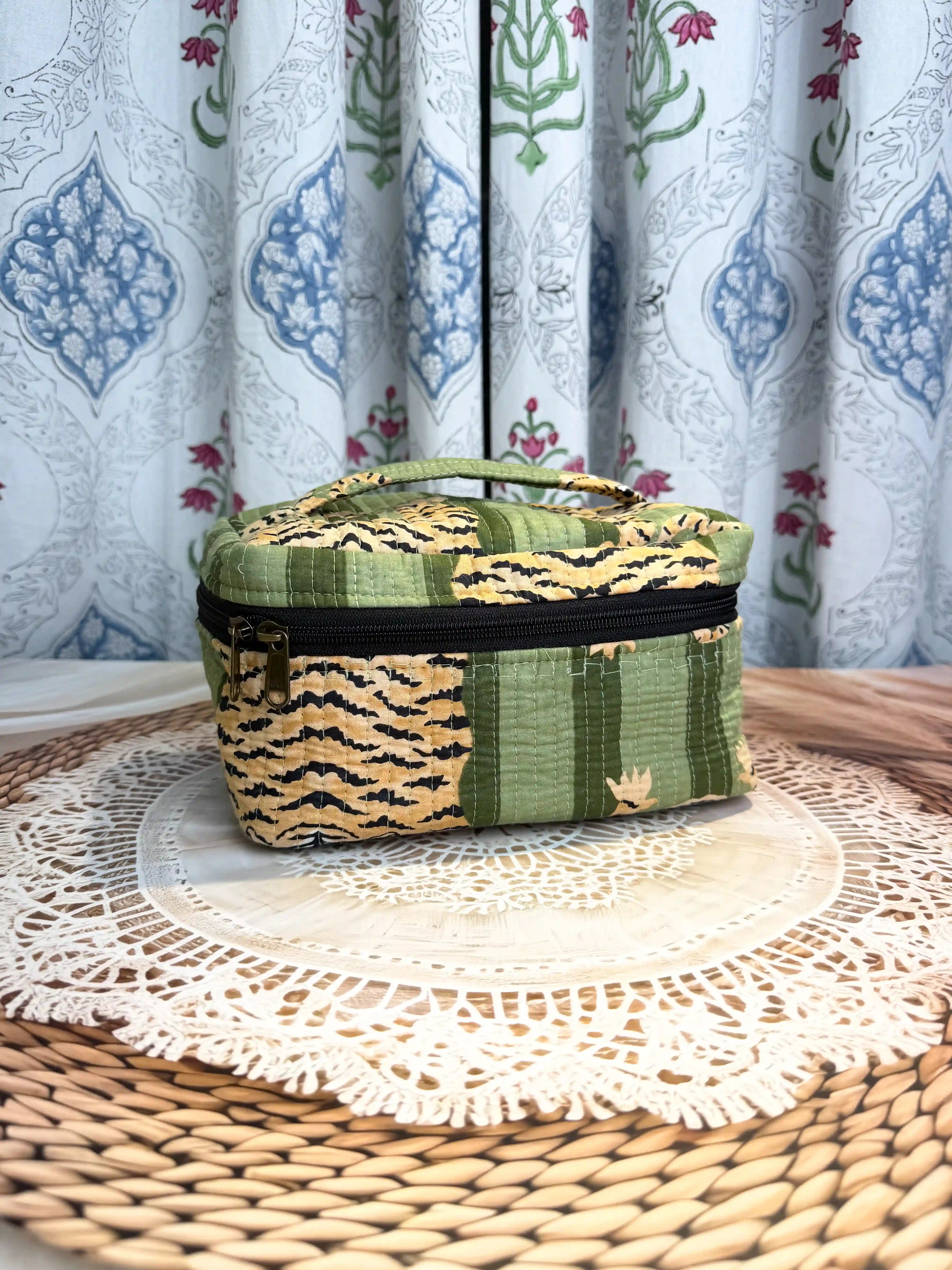 Cosmetic / Vanity Bag:-Hand Block Print Cotton Quilted