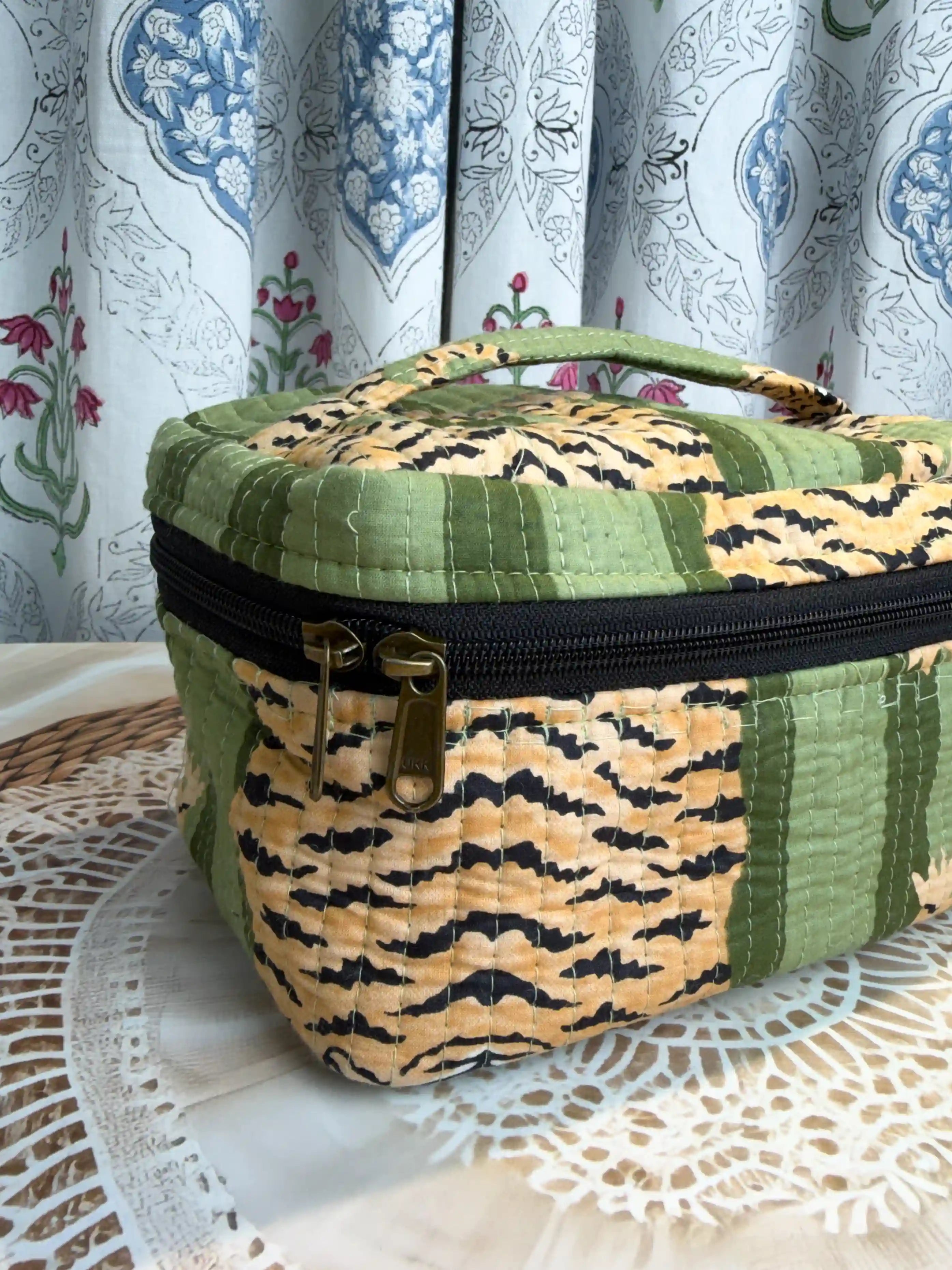 Cosmetic / Vanity Bag:-Hand Block Print Cotton Quilted