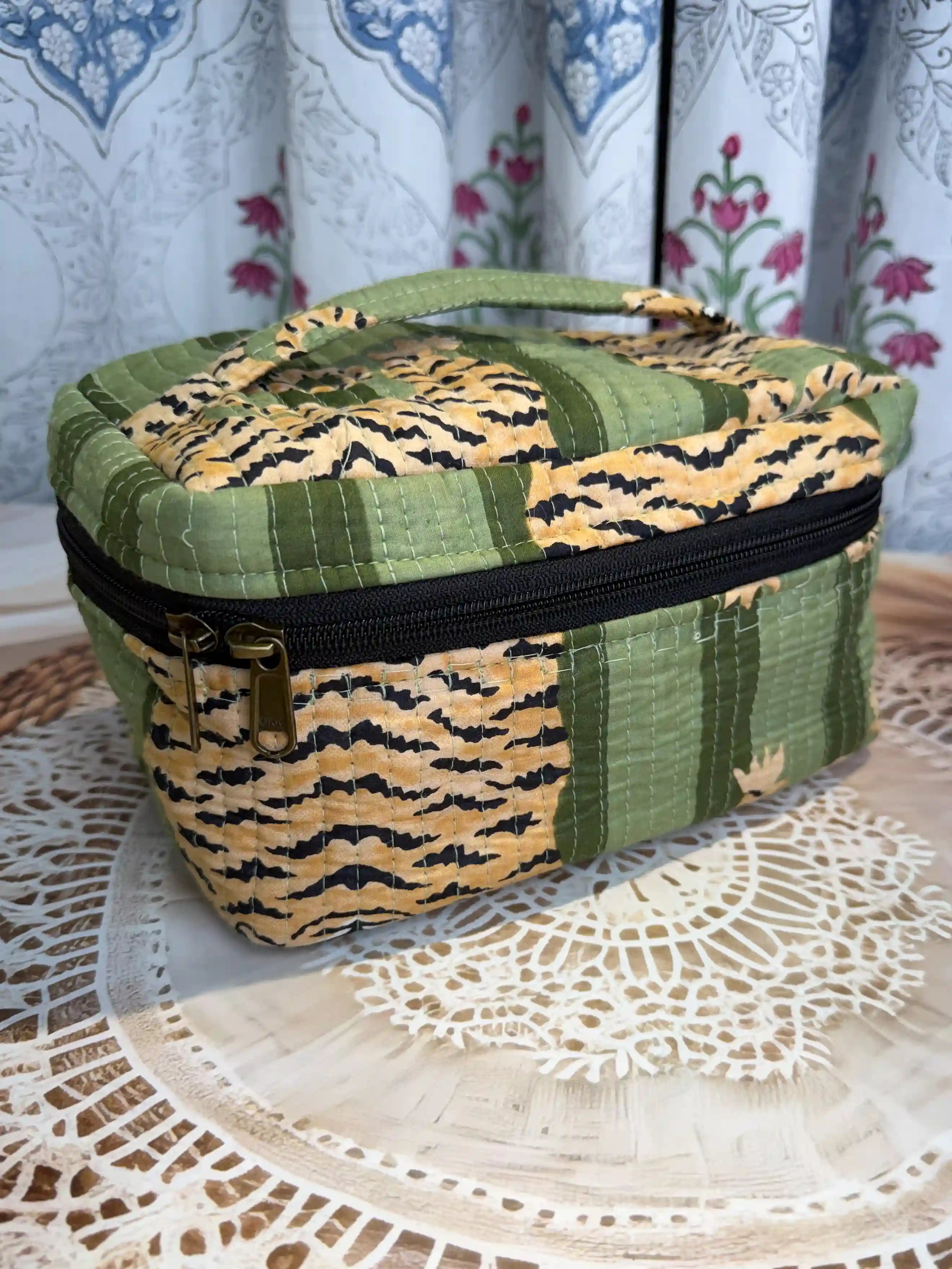 Cosmetic / Vanity Bag:-Hand Block Print Cotton Quilted