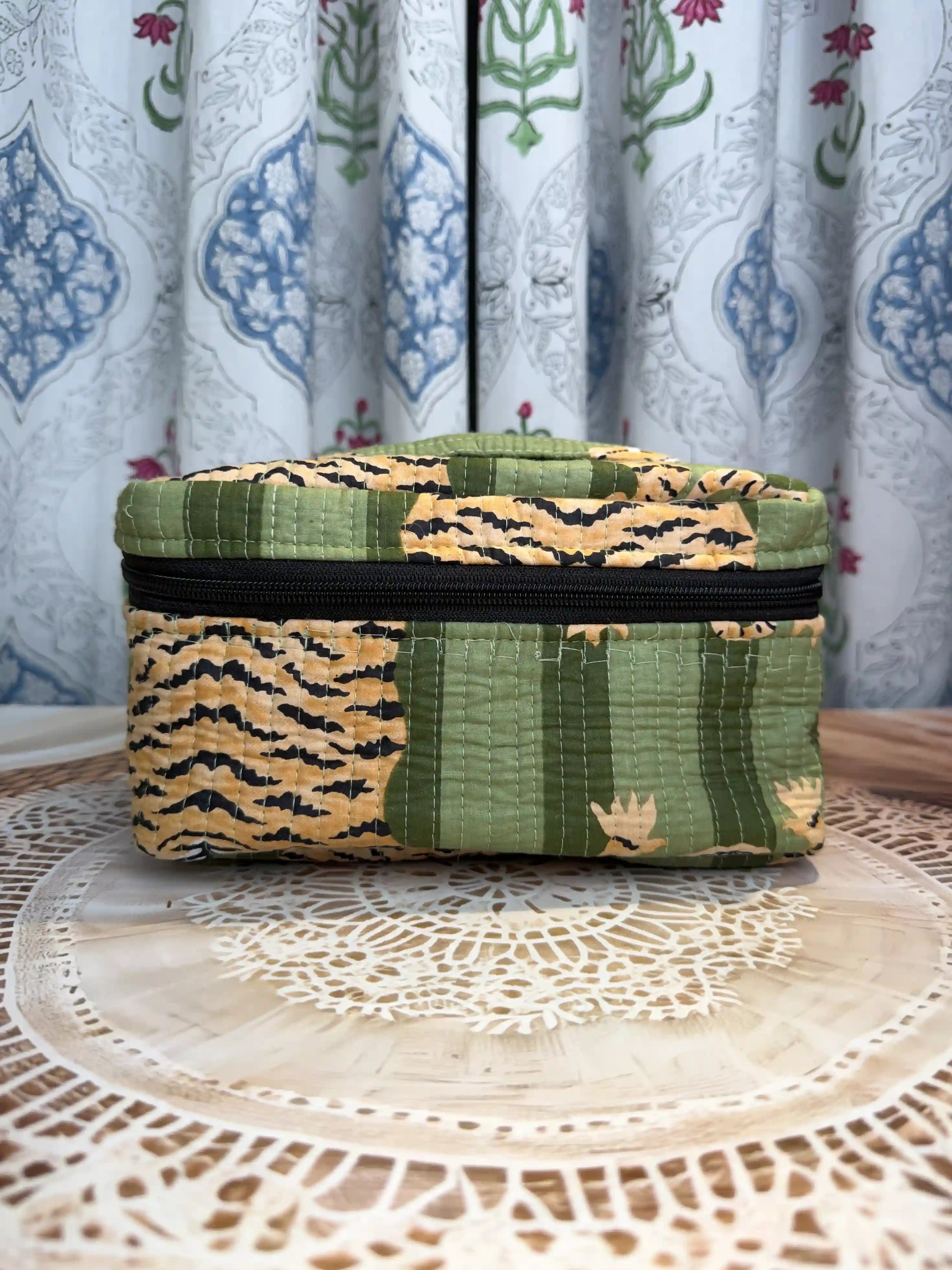 Cosmetic / Vanity Bag:-Hand Block Print Cotton Quilted