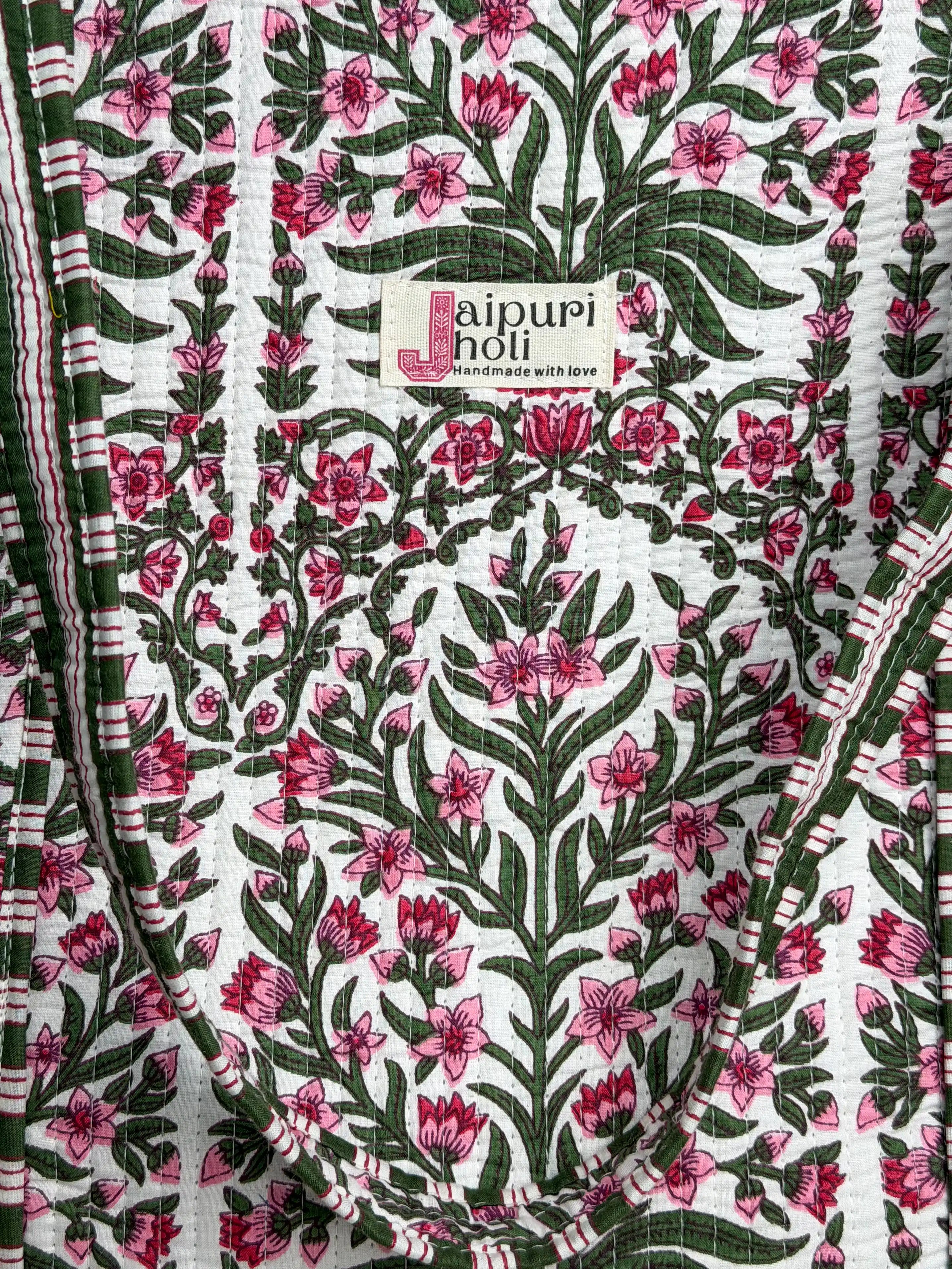 Eco-friendly cotton tote bag with vibrant Jaipuri block print artwork