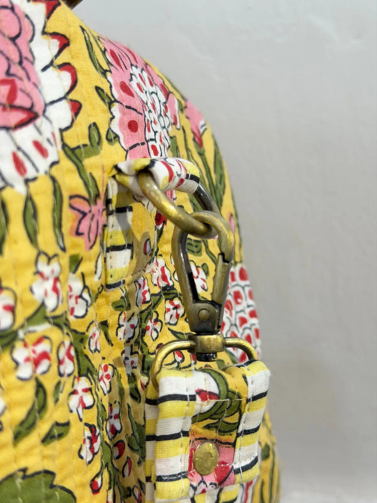 Duffle Bag –Yellow Floral Jaipur Cotton Quilted Block Print Travel Bag