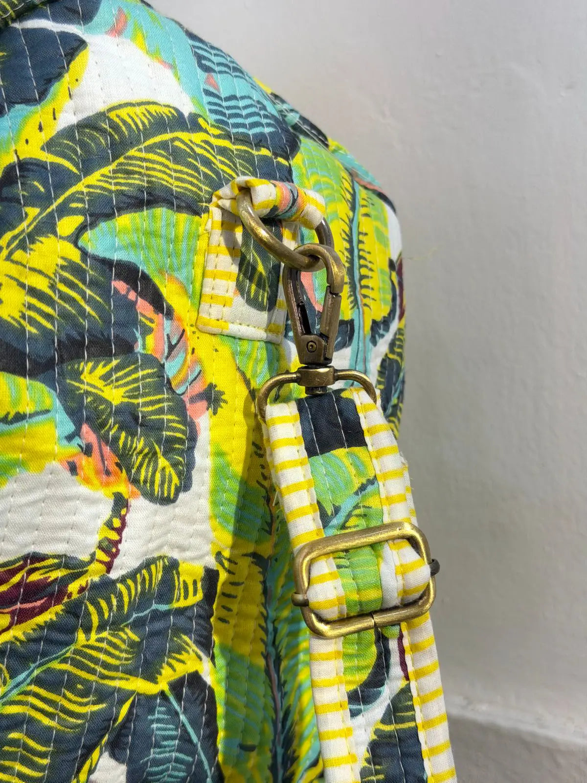 Duffle Bag – Yellow Leafy Jaipur Cotton Quilted Block Print Weekender Bag