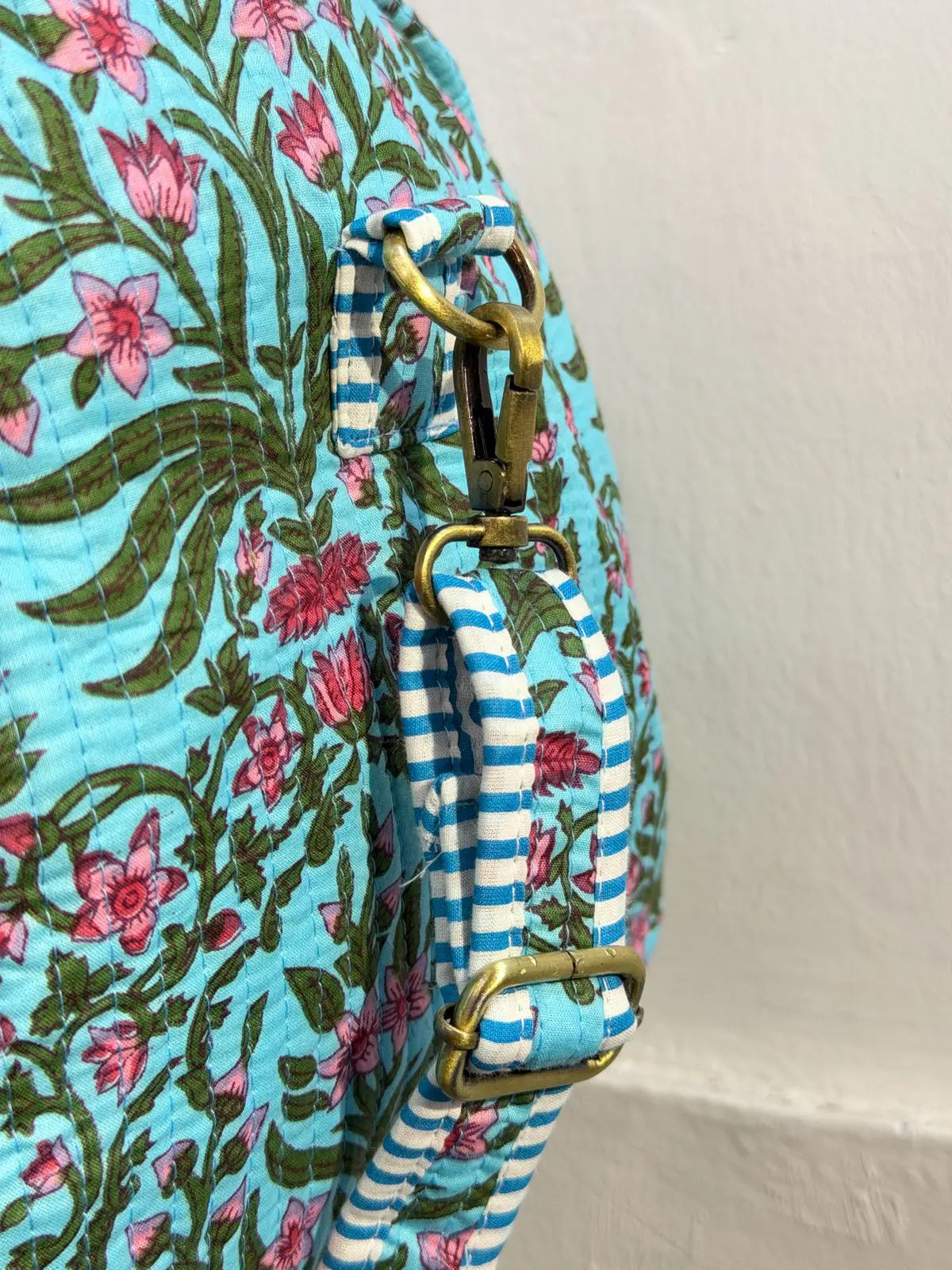 Duffle Bag – Blue Floral Jaipur Cotton Quilted Block Print Travel Bag