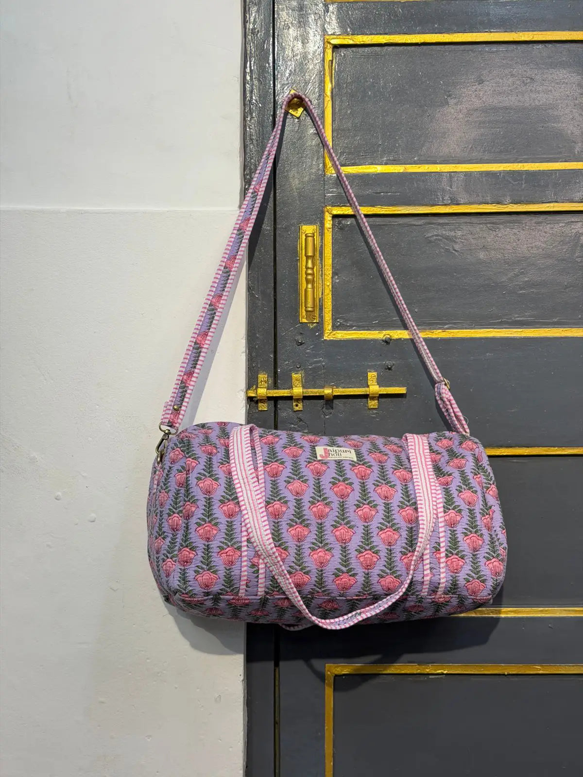 Duffle Bag – Violet Blossom Jaipur Cotton Quilted Block Print Travel Bag