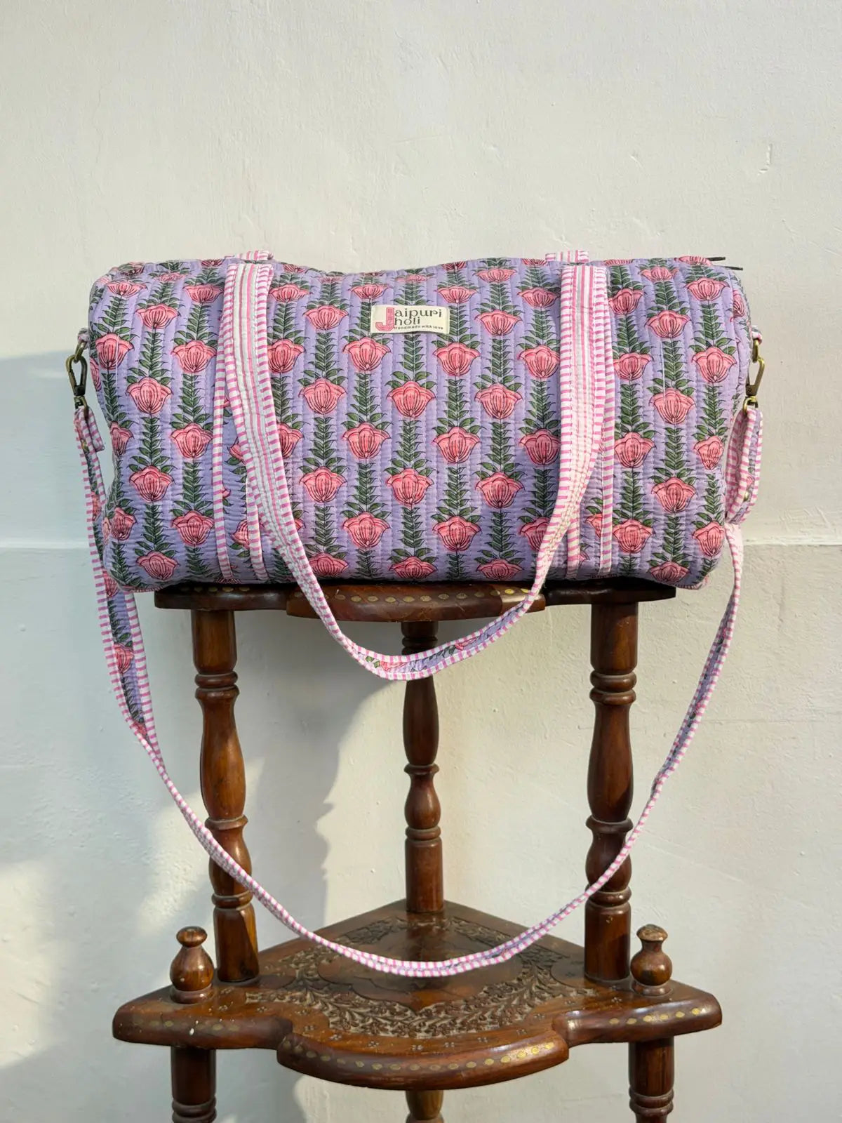 Duffle Bag – Violet Blossom Jaipur Cotton Quilted Block Print Travel Bag