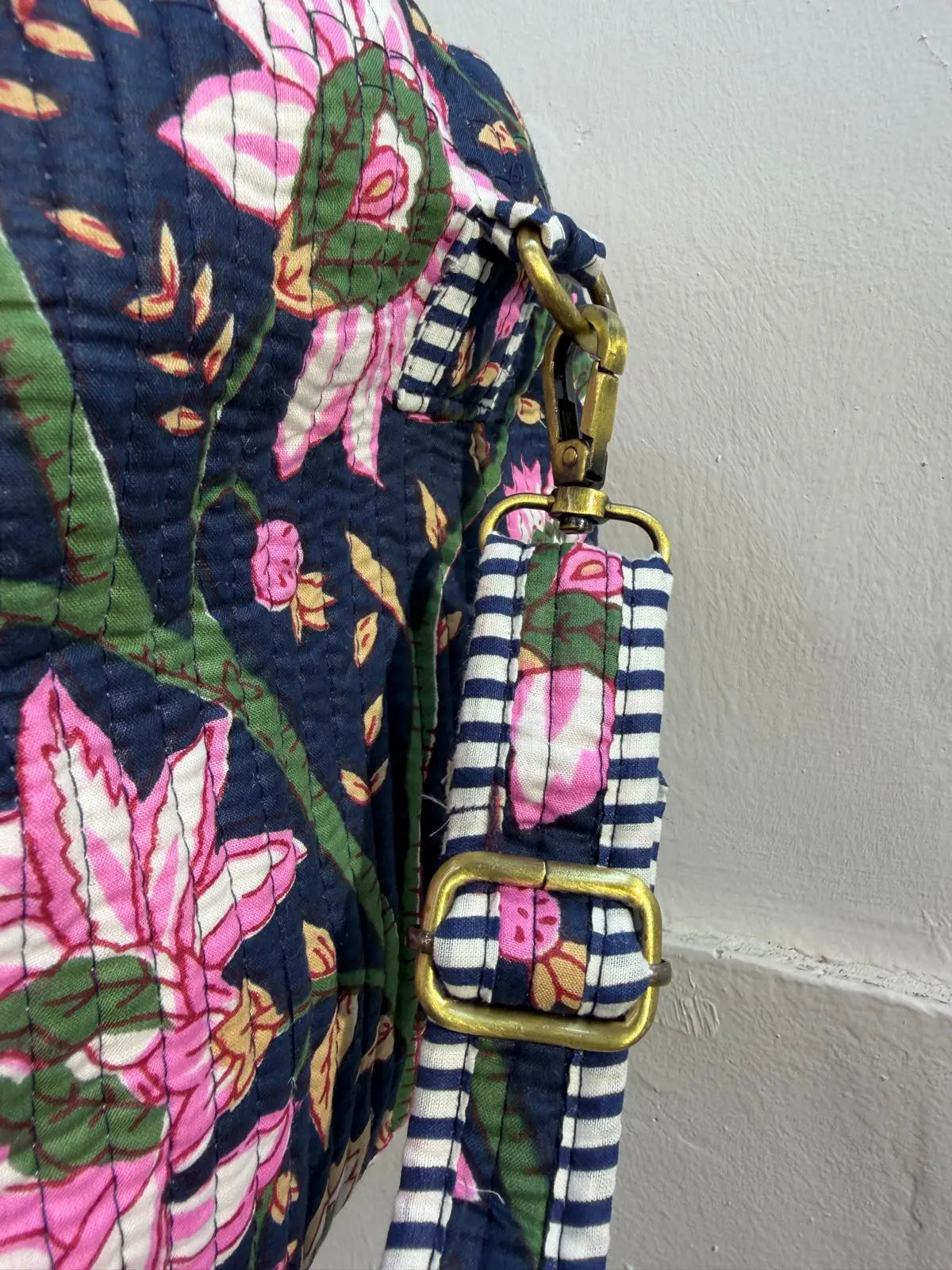Duffle Bag –Black Floral Jaipur Cotton Quilted Block Print Travel Bag