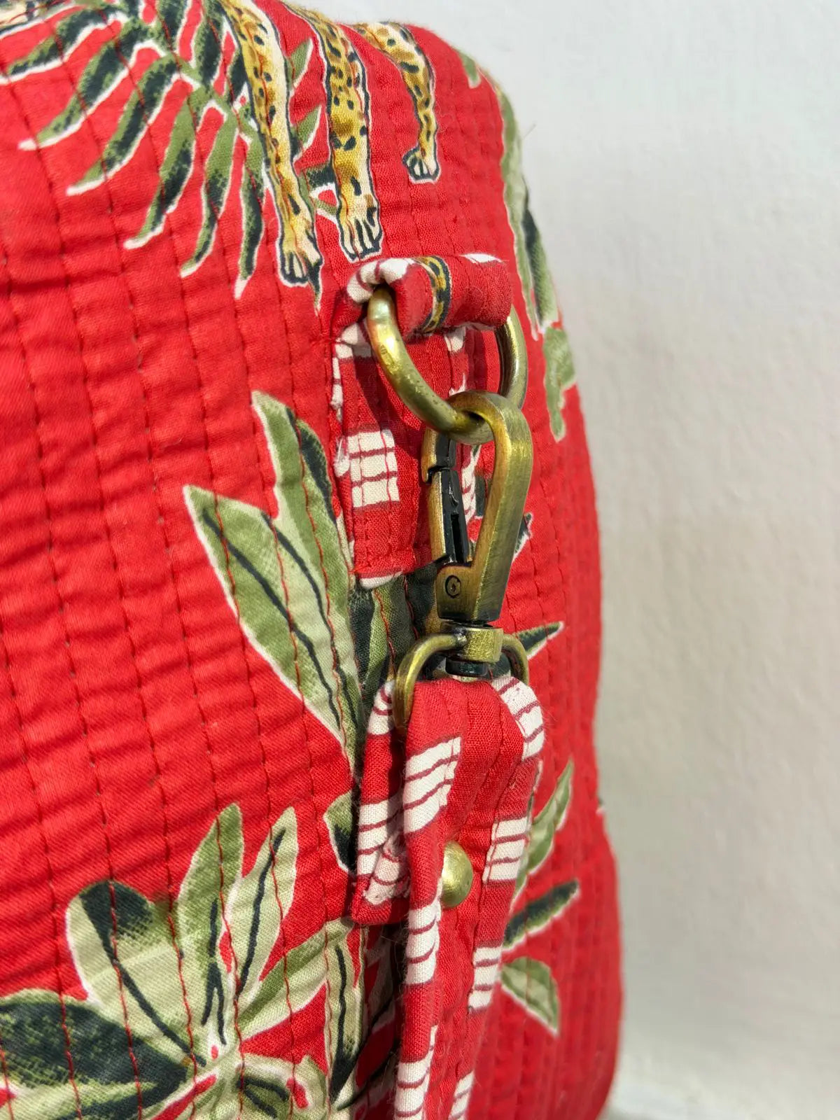 Duffle Bag – Red Leopard Print Trending Jaipur Cotton Quilted Block Print Weekender Bag