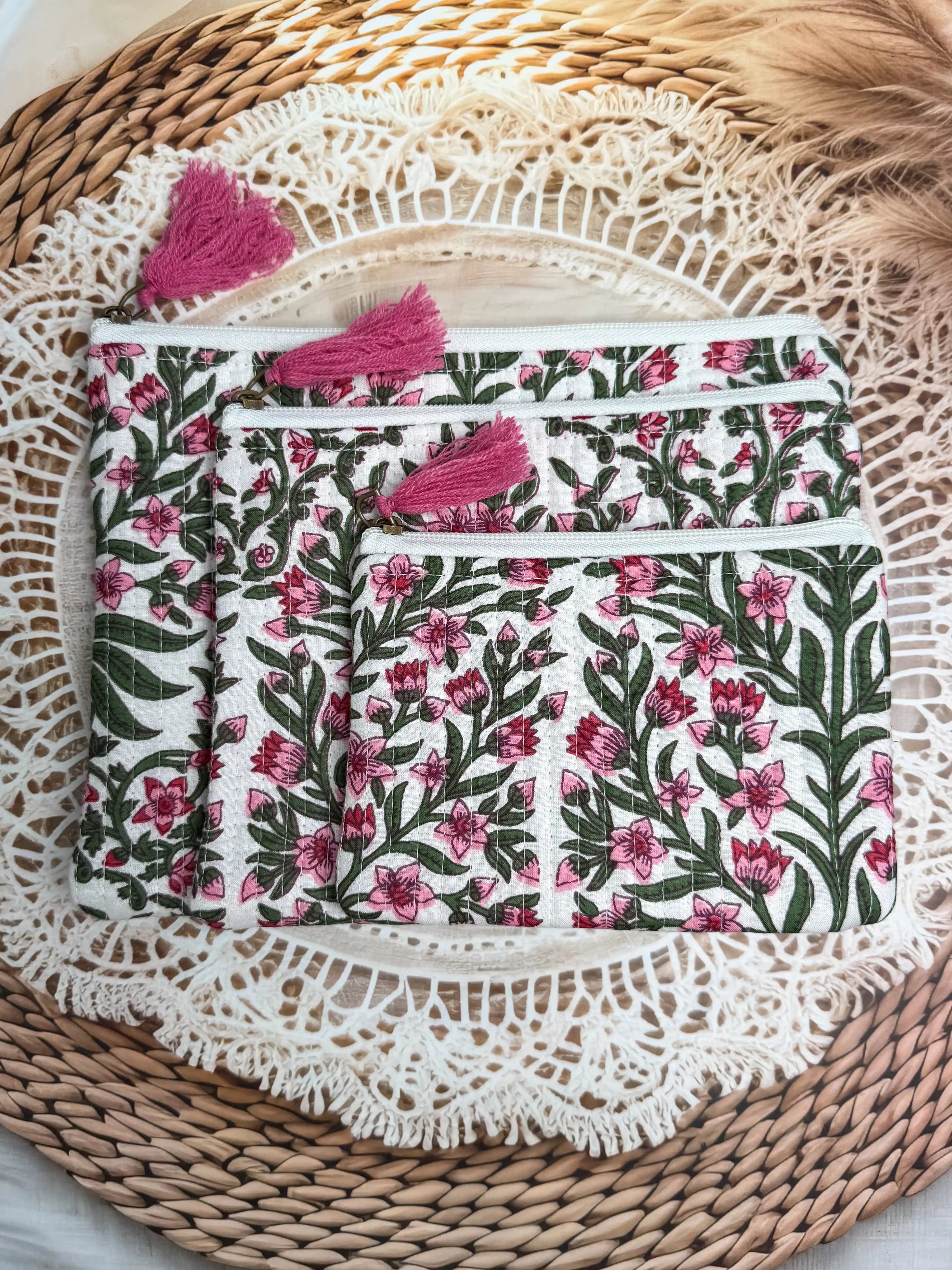 Rajasthani block print flat pouch handmade from cotton fabric