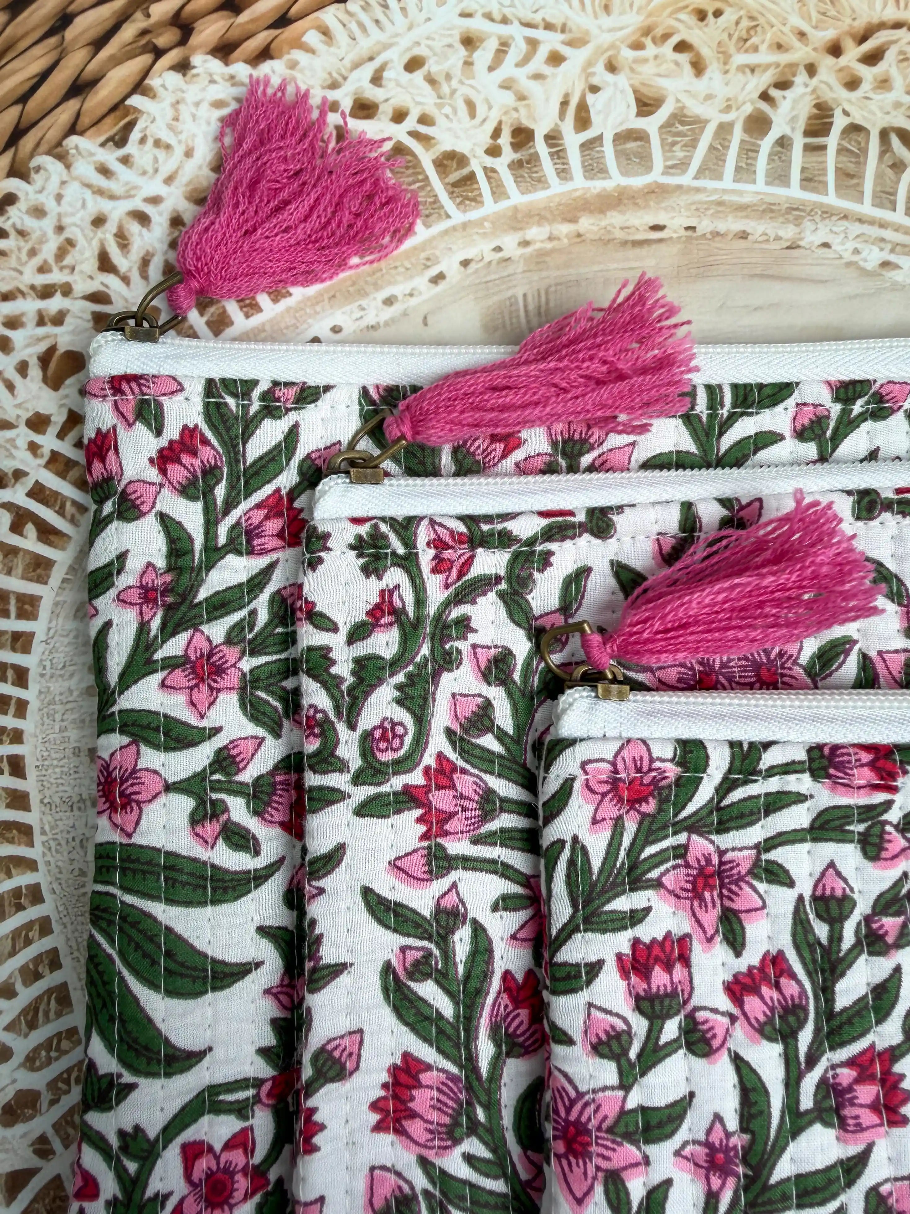 Ethnic Jaipur block printed flat pouch for school and office