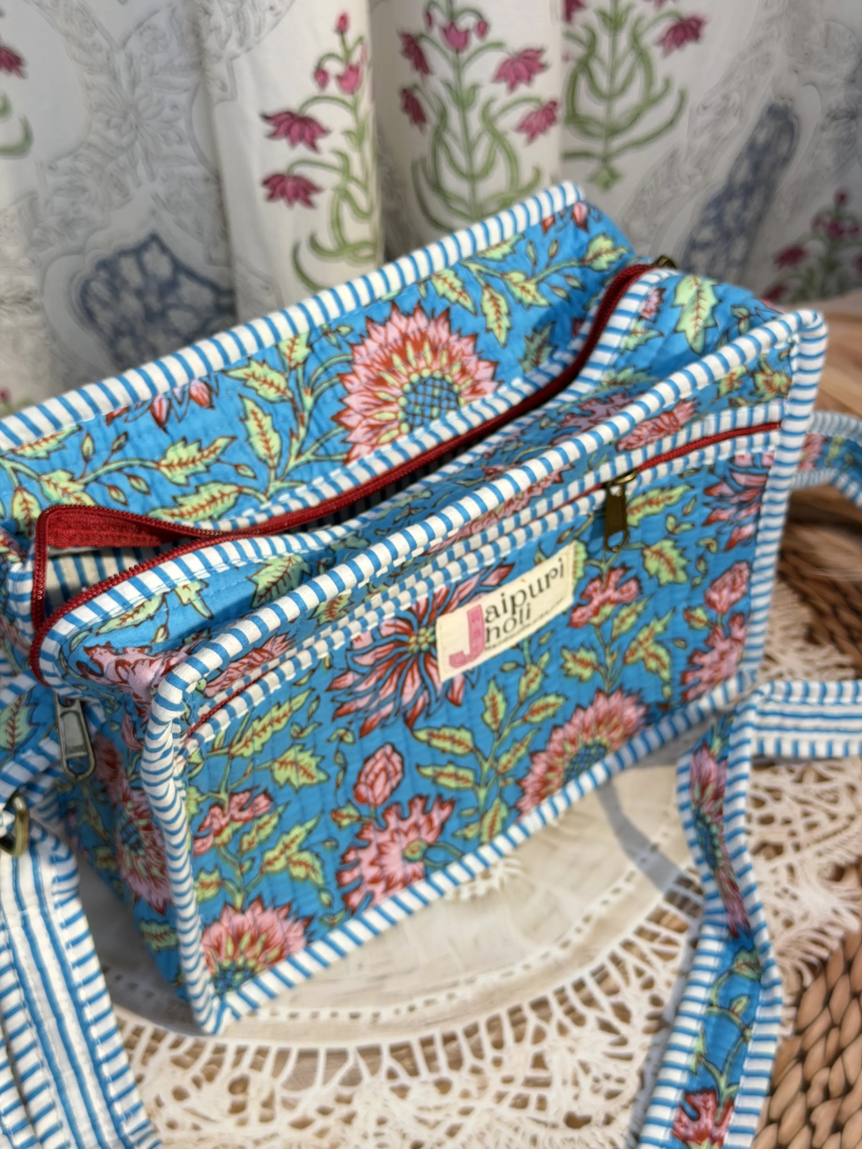 Jaipur Block Print Cotton Sling Bags - Blue Floral