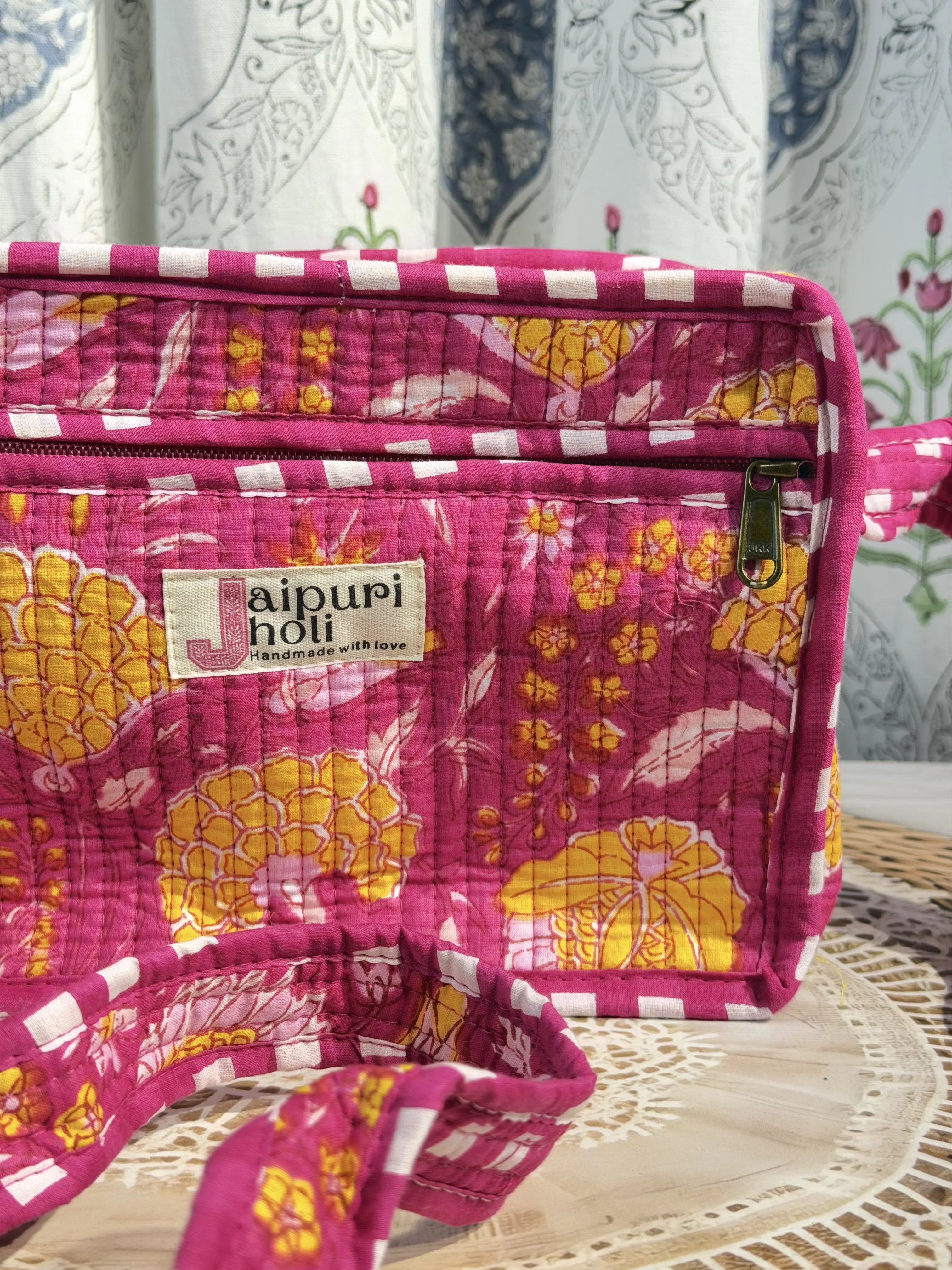 Jaipur Block Print Cotton Sling Bags - Pink Floral